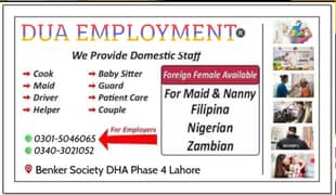 Professional Maids babysitters, Protocol Guards, Couple, Cook , Driver