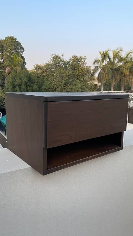 Curved and Veneer polished Side Tables with Velvet padded drawers 0