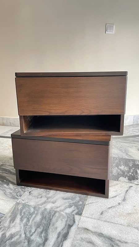 Curved and Veneer polished Side Tables with Velvet padded drawers 3