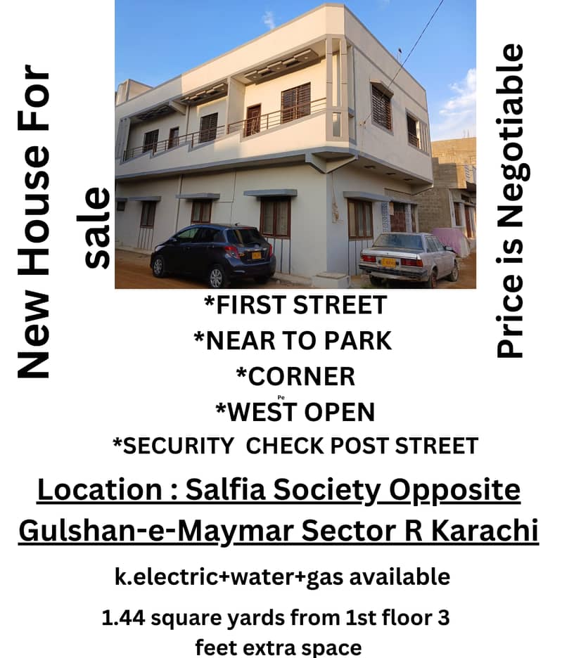 Corner house +West Open +Near to park 120 square yard+ salafia society 2