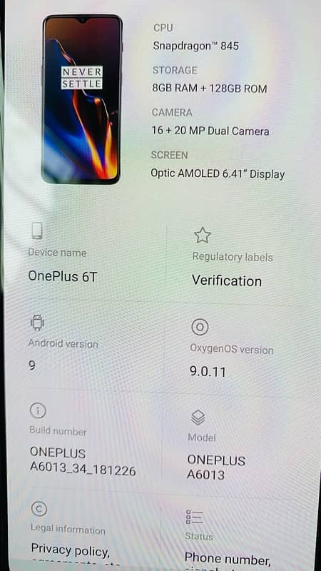 OnePlus 6T 8/128 Dual Sim PTA 3