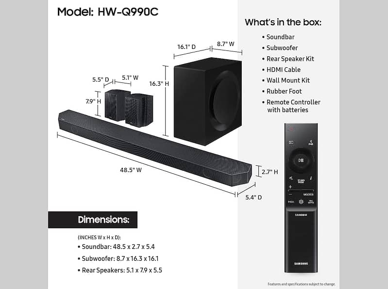 Samsung Sound Bar Q990C Wireless Dolby 3