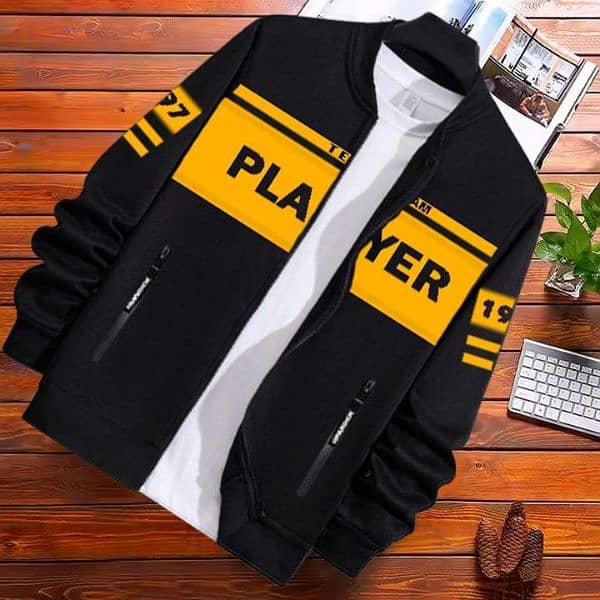 Men's Fleece Bomber jacket-1pc in black -stylish and comfortable 2