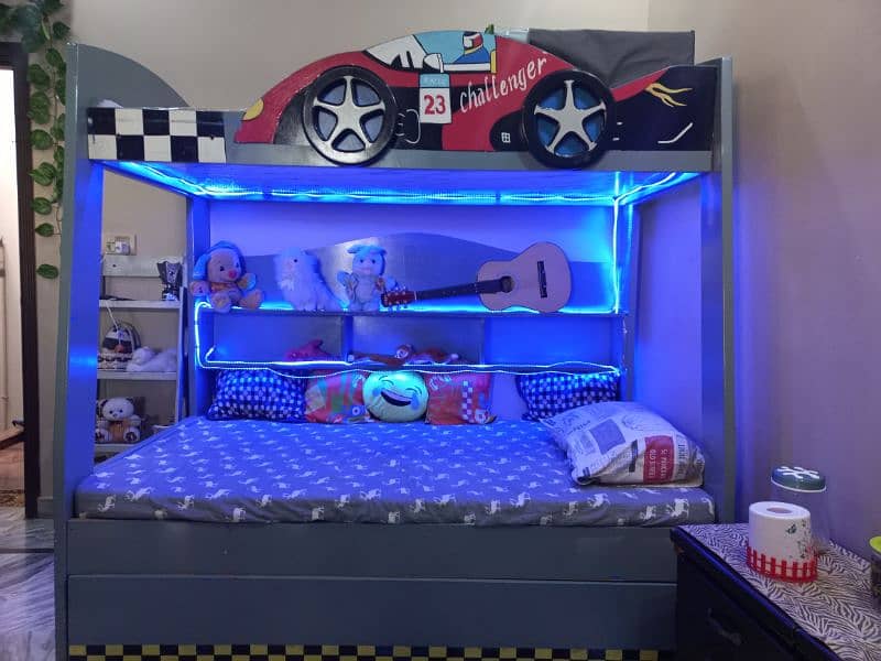 Car-Themed Bunk Bed (Matresses included) with LED Lights 0