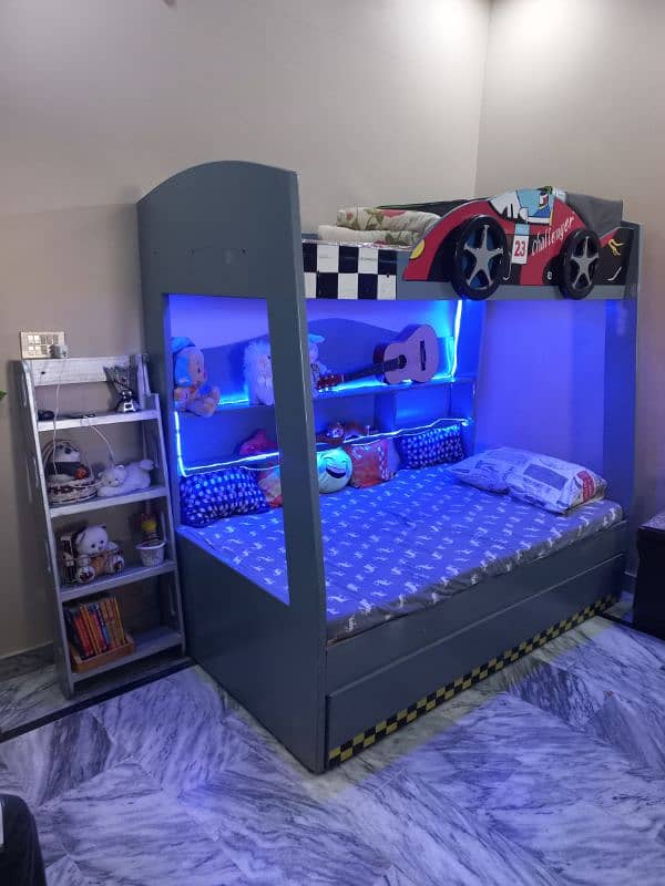 Car-Themed Bunk Bed (Matresses included) with LED Lights 2