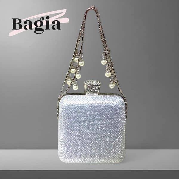 woman fancy clutch for brides and function use with chain and pearl 3