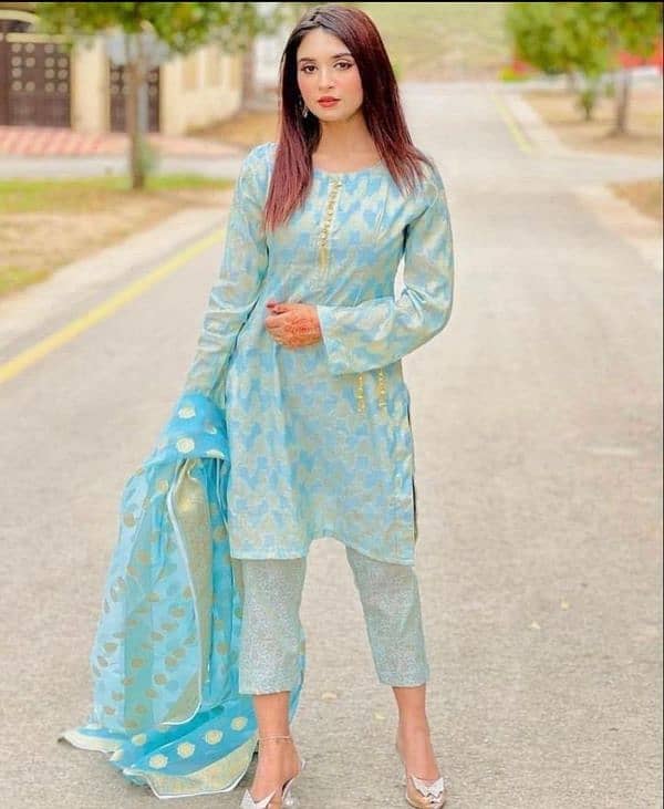 Stunning Cotton Jacquard Suit Set - 3 Pcs, Printed Design 0