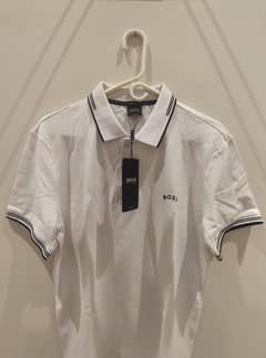 Boss - Men's casual white cotton polo shirt (branded)