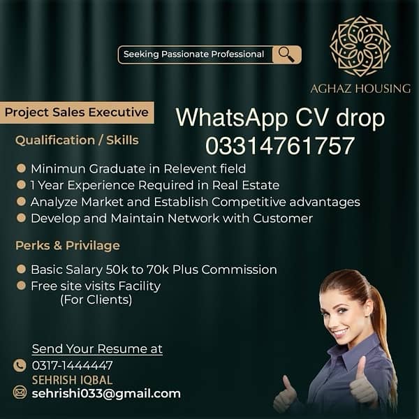 sales executive ‘ receptionist ‘CSR  send your CV 03314761757 0