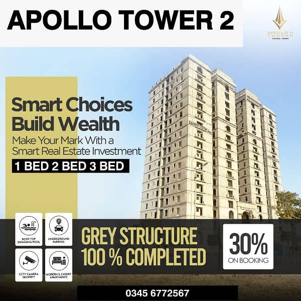 FAISAL TOWN APOLLO TOWER 2 Bed Room Easy installment 30% DownPayment 0