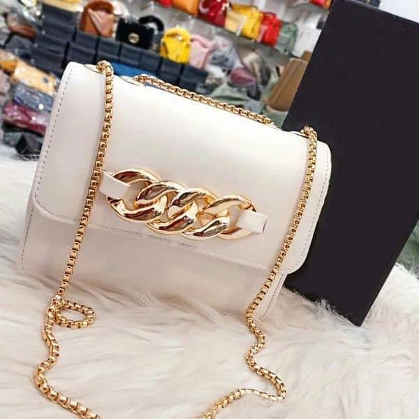 PU Leather plain Hand bag with long chain strap for women 0