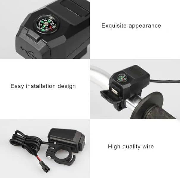 Motorcycle Mobile USB Charger 2A with compass 3