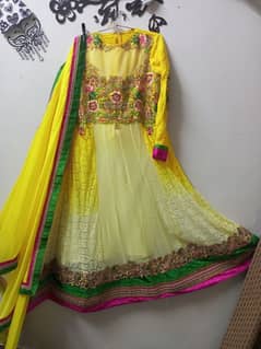 Party wear Georjat net Indian embroided frawk with dupatta and trauzer