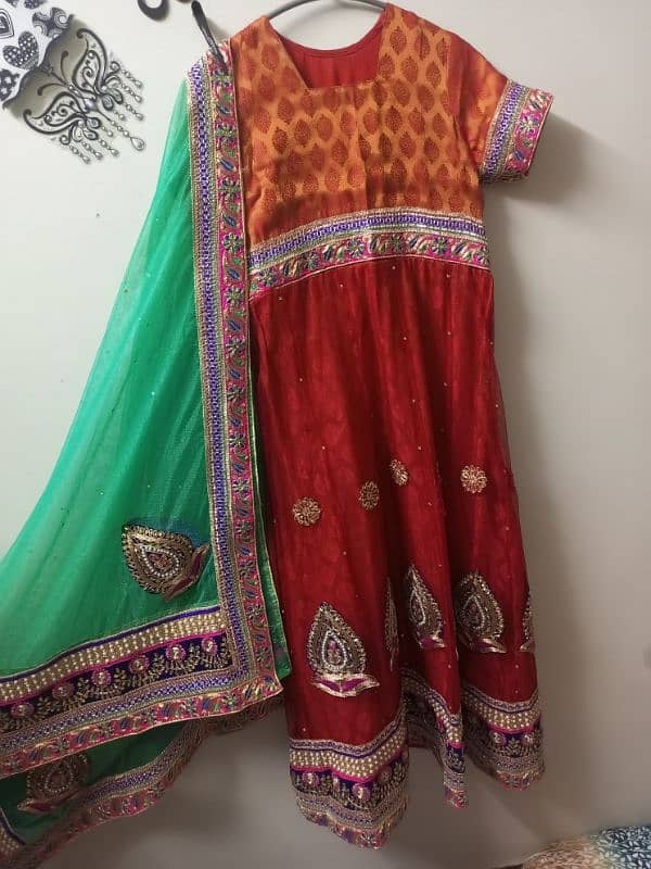 Organza jamawaar frawk with fully embroided dupatta and tights 1