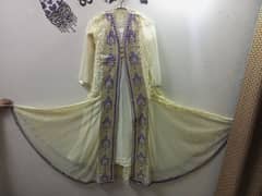 fancy Open shirt net umbrella style frawk with dupatta and trawzer