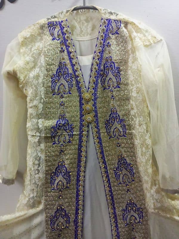fancy Open shirt net umbrella style frawk with dupatta and trawzer 1