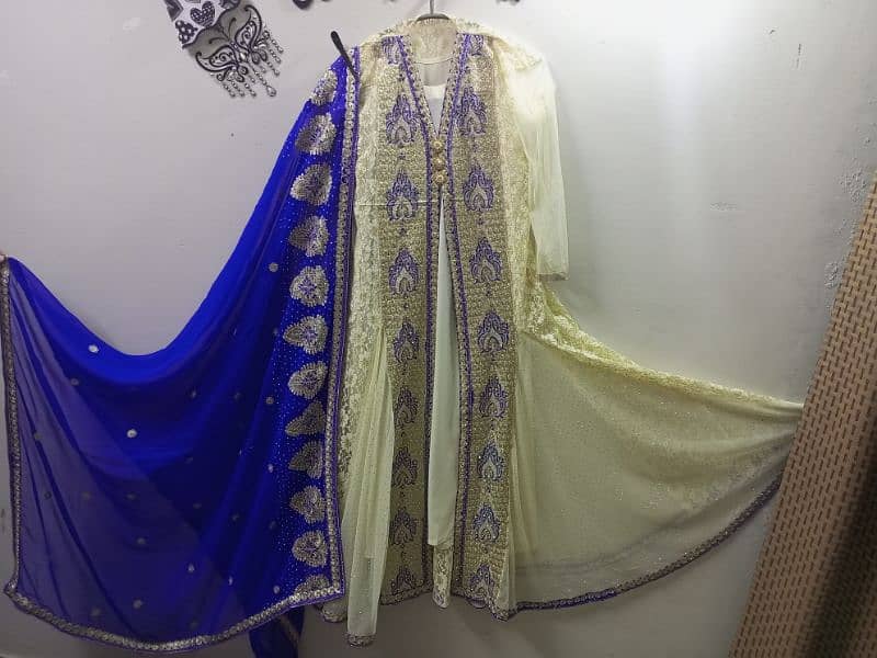 fancy Open shirt net umbrella style frawk with dupatta and trawzer 3