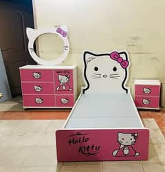 Hello kitty 2 single beds 2 mattress 2 side table dressing table mirro