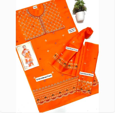 3 Pcs Girl's Lawn Embroidered Unstitched Suit 3