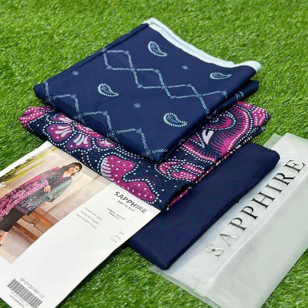 3pc sapphire lawn unstitched suits available 2