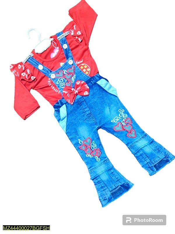 2 pcs kids stitched denim embroidered suit 0