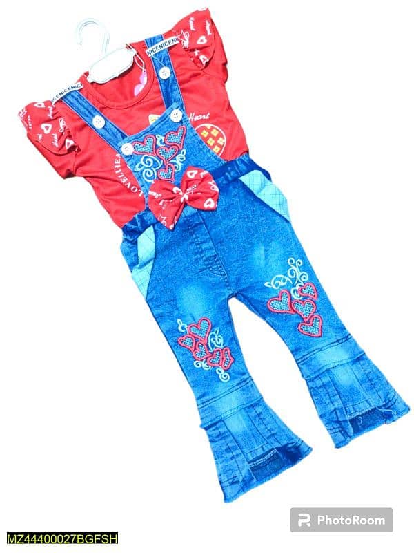 2 pcs kids stitched denim embroidered suit 1