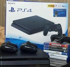 PS4 with 3 controllers and games