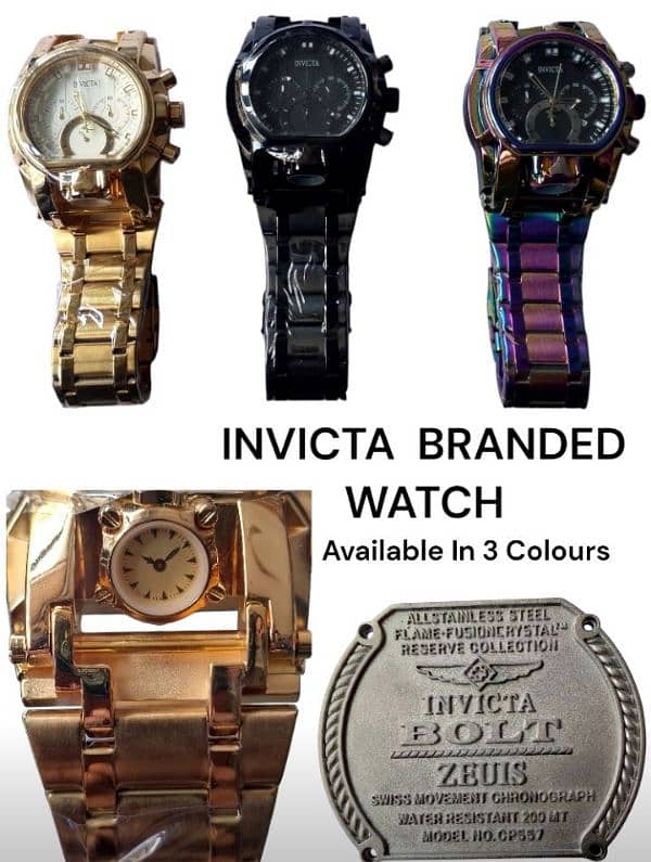 INVICTA BOLT BRANDED CHRONOGRAPH  WATCH AVAILABLE IN 3 COLORS. 0