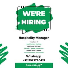 Hospitality Manager required for Boys and Girls Hostels