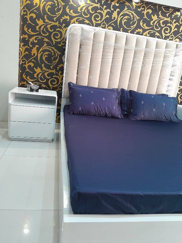 Queen size Bed Brand New White in colour with 2 side Tables 7