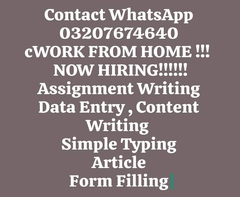 Urgent Jobs Data Entry, Assignment Writing, Content Write M/F 0