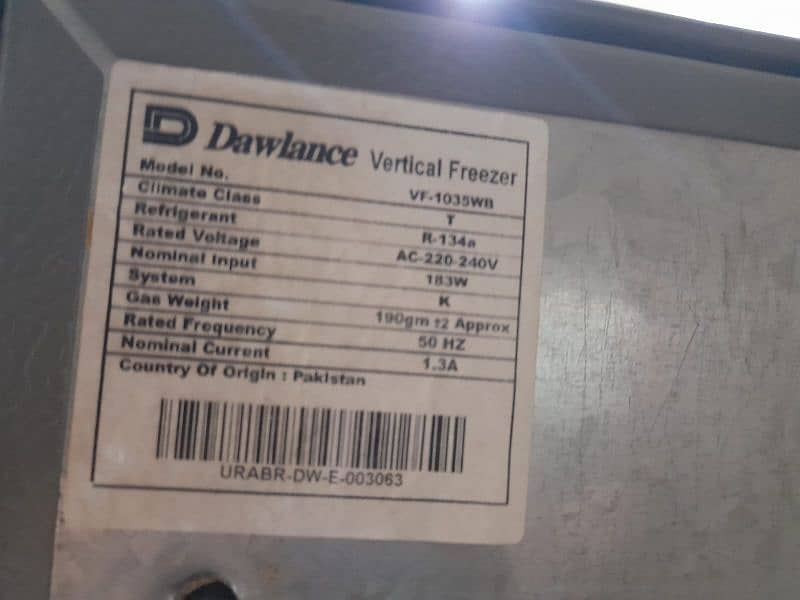 Dawlance vertical freezer 1035WB rare used 10/10 2