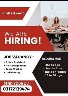 We are hiring male and female candidate