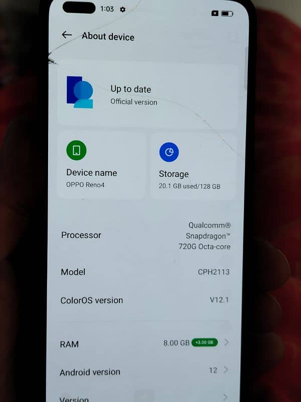 Oppo Reno 4 8/128 ( screen cracked but working fine] 0