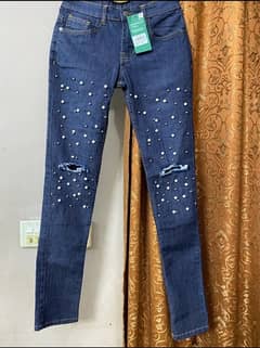 Denim pearl pants