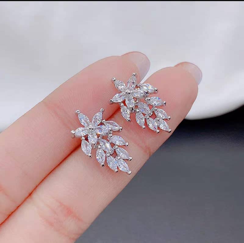 Marquise Leaf Stud Earrings Crystal, Silver Plated Jewelry 0