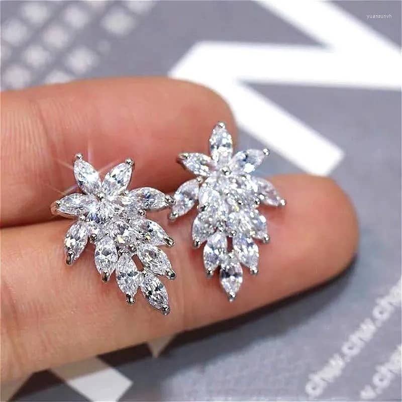 Marquise Leaf Stud Earrings Crystal, Silver Plated Jewelry 2