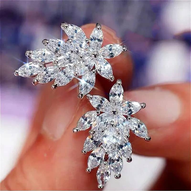 Marquise Leaf Stud Earrings Crystal, Silver Plated Jewelry 3