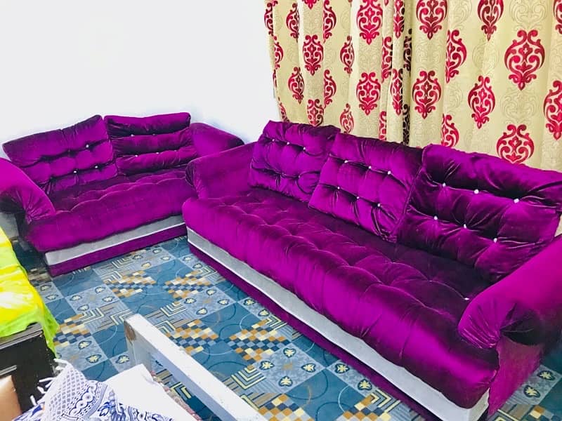 7 Seater Velvet Cushion Purple Sofa 1