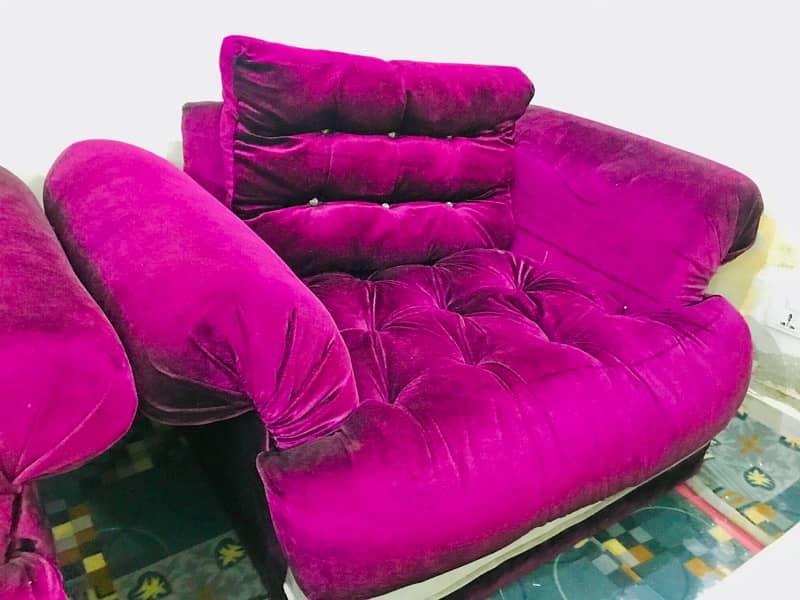 7 Seater Velvet Cushion Purple Sofa 2