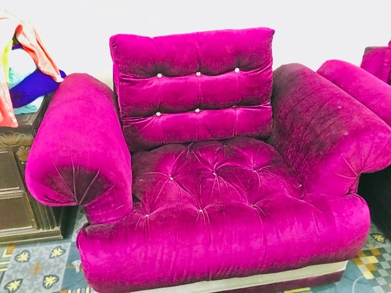 7 Seater Velvet Cushion Purple Sofa 3