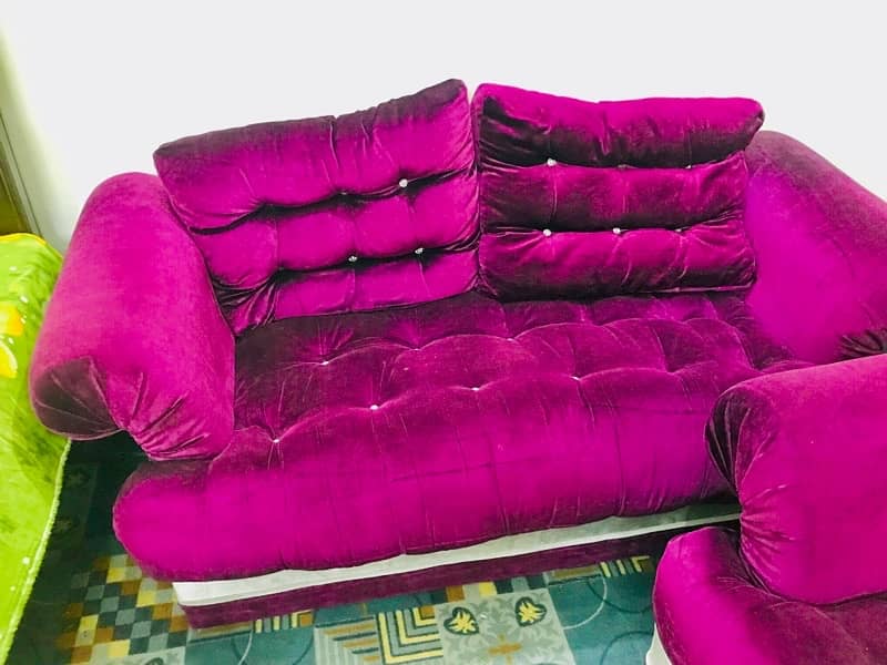 7 Seater Velvet Cushion Purple Sofa 4