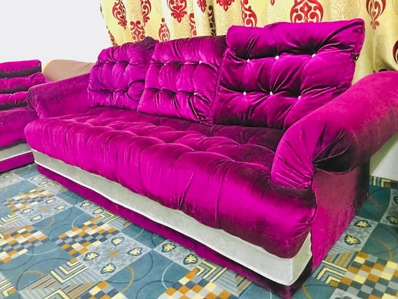 7 Seater Velvet Cushion Purple Sofa 5