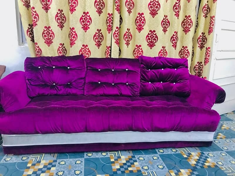 7 Seater Velvet Cushion Purple Sofa 6