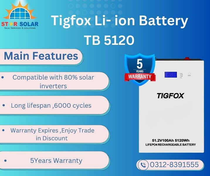 Tigfox lithium ion battery 48V 100ah 0