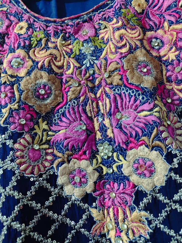 3 pc chiffon and banarsi sequence and embroidered fancy wear navy blue 3