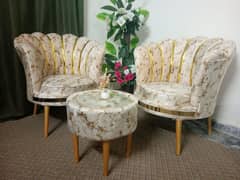 Coffee Chairs with Table Printed Velvet Fabric Skin Shade 0331-5507990