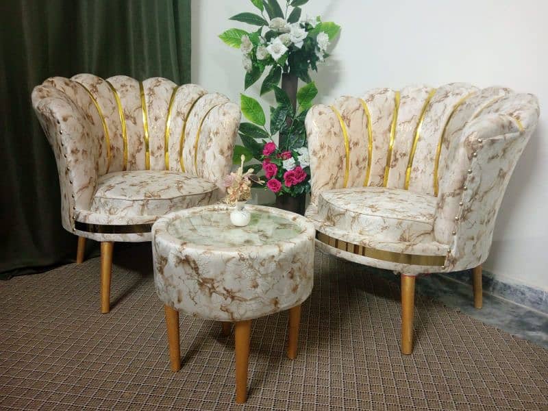 Coffee Chairs with Table Printed Velvet Fabric Skin Shade 0331-5507990 0