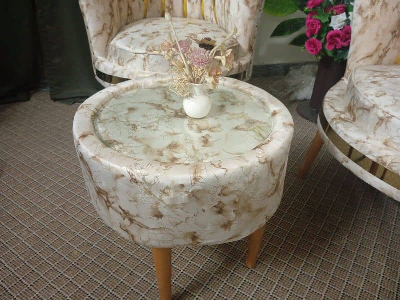 Coffee Chairs with Table Printed Velvet Fabric Skin Shade 0331-5507990 1