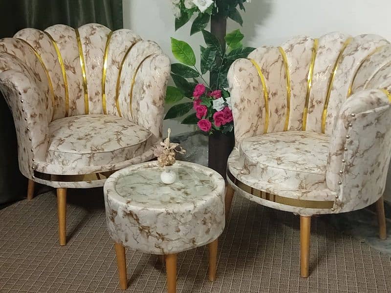 Coffee Chairs with Table Printed Velvet Fabric Skin Shade 0331-5507990 3